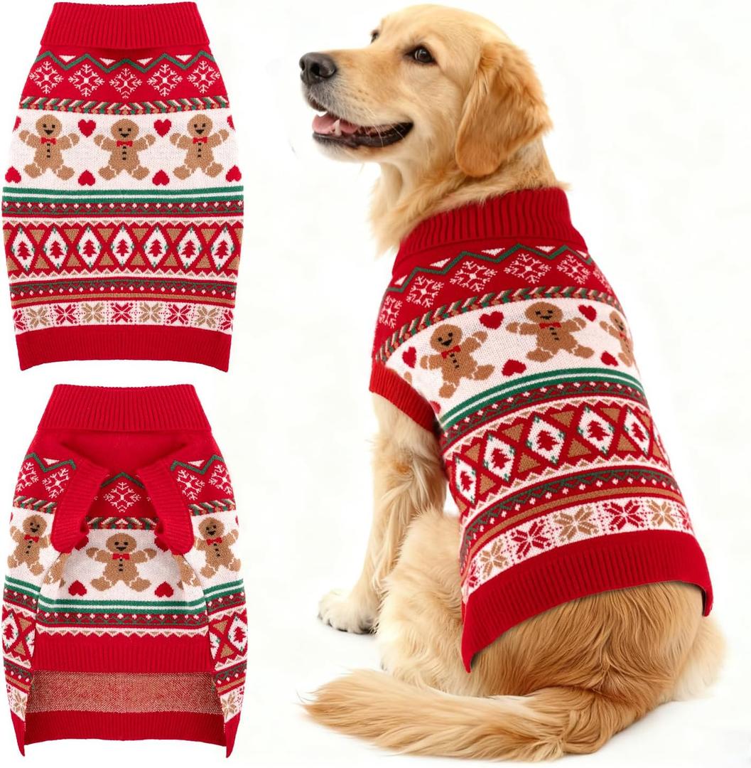 Christmas Dog Sweaters for Small Medium Large Dogs Girl Boy Knit Turtleneck Double Dog Sweater Clothes Winter Thick Warm Pet Puppy Outfit Snowflake Pattern for Holiday Christmas, XXL