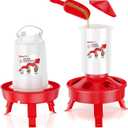 Chick Feeder and Waterer Kit, Top Fill 3.3LBS Feeder and 0.4Gal Waterer with Scoop and 3 Adjustable Heights Legs Red