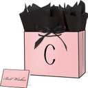 3 x Linelglobal Pink Letter Gift Bag with Handles for Women 12.6" Anniversary Wedding Party Includes Envelope, Card, Wrapping Paper - Initial C, 1 Count