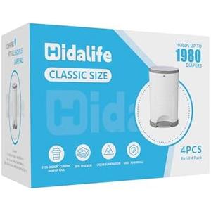 HIDALIFE Refills Compatible with Dekor Classic Diaper Pails, Disposable Diaper Trash Bags, Extra Thick Diaper Pail Refill Liners, Hold Up to 1980 Diapers (4 Pack)