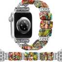 Beaded Natural Stone Bracelet Band Women Compatible with Apple Watch 38/40/41/42mm(S10) Boho Handmade Elastic Western Vintage Imperial Stone Strap for iWatch Series 10/9/8/7/6/5/4/3/2/1/SE