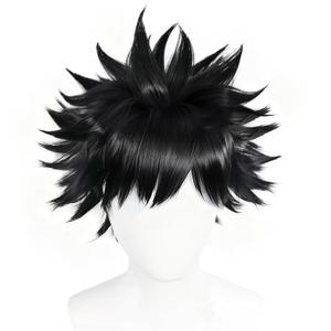 BESTBEL+Hair Cap Short Black Wigs Black Layered Wig with Bangs Dark Spiky Wigs for Men Anime Cosplay Wig for Christmas Halloween Costume Role Playing Party Short Synthetic Hair Outfits