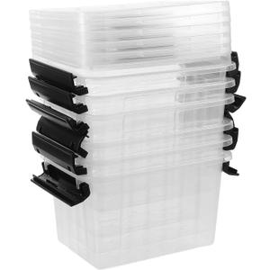STOBAZA 6pcs Small Plastic Storage Boxes with Lid and Latch Compact Organizer Containers for Stationery Cosmetics Jewelry Protective Bins for Desk Drawer Vanity Use