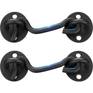 Barn Door Lock Gate Latch - 2 Pack 4 Inch Black Hook and Eye Latch Heavy Duty Screen Latches Hardware Stainless Steel Gate Lock Cabin Hooks for Sliding Door Bedroom Outdoor Window Cabinet Bathroom