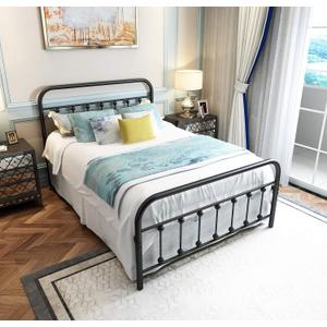 Black Metal Bed Frame Full Size with Headboard and Footboard Single Platform Mattress Base,Metal Tube and Iron-Art Bed Full,Black