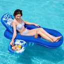 SLOOSH Pool Floats Lounger Adult, Fabric Pool Floaties Lounge Convertible 2-in-1 Floating Water Floaty with Cup Holders Adjustable Backrest Recliner for Pool Party (Dark Blue)