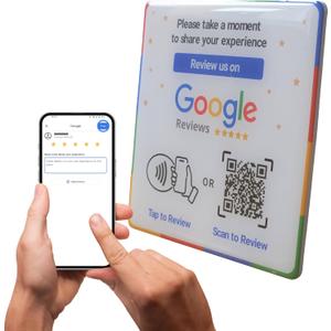 NFC Tap Google Review Plate - Boost Customer Feedback with Tap & Scan QR - No App, No Subscription - Works on iPhone & Android (Square - 3.94")