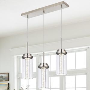 MELUCEE LED Linear Pendant Light Brushed Nickel 20.5IN with Clear Glass | Modern Ceiling Chandelier Light Fixture Hanging 3000K-6000K Adjustable Color Temperature Island Light for Dining Room Kitchen