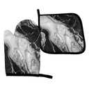 3 x Perinsto Black and White Marble Oven Mitts & Pot Holders Kitchen Set Heat Resistant Decorative Cooking Gloves Microwave Oven Gloves for Baking Grilling BBQ