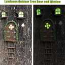 Fairy Garden Decor Fairy Door and Windows for Trees, Glow in The Dark Yard Sculpture Lawn Ornament Mini Garden Art Outdoor Decor Accessories with Lantern (C)