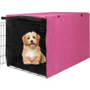 Deblue Heavy-Duty Dog Crate Cover, Privacy Pet Kennel Cover Universal Fits for 24 Inches Wire Cage, Polyester Crate Cover Fit for 1 2 3 Doors Crate (Pink)