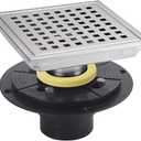 Brushed Nickel Shower Drain 6 inch Square Grille Cover kit with Flange 304 Stainless Steel