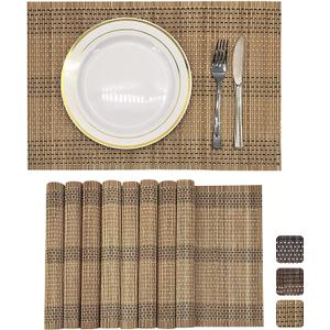 ANDSTAR Set of 8 Pcs Bamboo Placemats Natural Anti-Slip Bamboo Placemats Washable Heat-Resistant Table Mats for Dining Room and Kitchen (Brown+White+Black) (Set of 8 Placemat 17.7 x 11.8 inch)