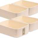 Large Shallow Organizing Baskets 15x11x5.1 Inches - Rope Woven Storage Bins for Bathroom, Shelves, Cube Closet, Black 4 Packs