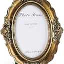 Cuspin 5x7 Picture Frame Gold Oval Frames, Vintage Bronze Hand-Crafted Resin with Glass Front, Ornate Retro Antique Photo Frame for Wall and Tabletop Display Home Decor