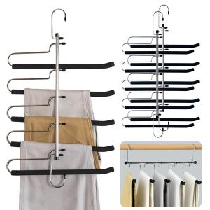 2Pack Pants Hangers Space Saving Heavy Duty Magic Slacks Jeans Trouser Hanger, Non-Slip Foam Padded 5 Layers, Multi-Purpose Premium Metal Closet Organizer for Leggings