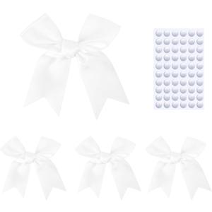 Elegant Gift Wrap Bows, 50PCS 3.3 Inch Mini Satin Ribbon Bows for Crafts Treat Bags Cake Baking Christmas Party Decors Wedding Birthday Baby Shower Valentines (White)