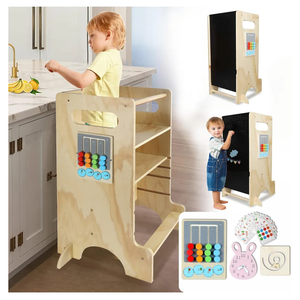 HOTROSE Toddler Kitchen Stool Helper, 4 in 1 Toddler Children Standing Tower with CPC Certified, Adjustable Sliding Board/Chalkboard Kids Step Stool for Bathroom, Safe Montessori Kids Stool