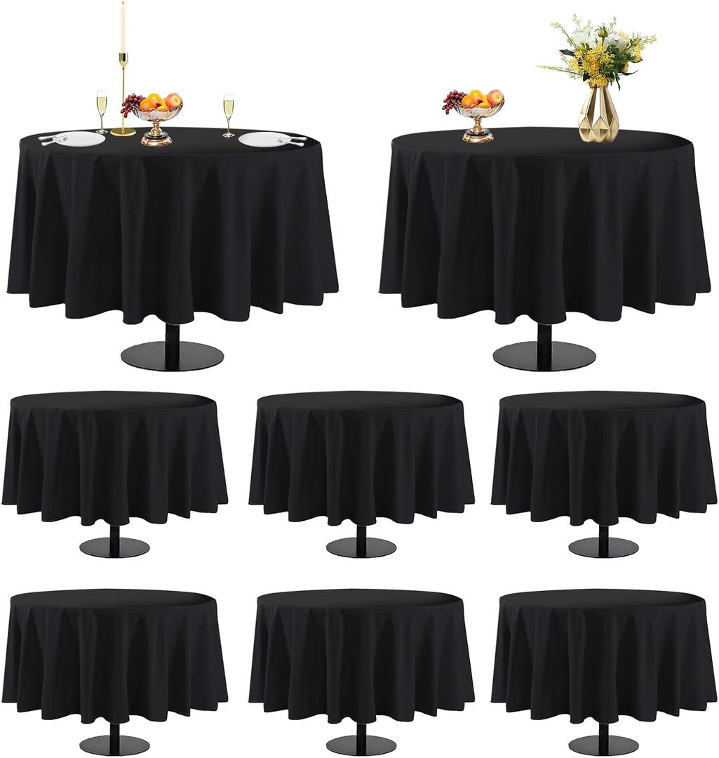8 Pack Round Tablecloth 60 Inch Black Polyester Round Table Cover Stain and Resistant Wrinkle Washable Circular Table Cover for Christmas Kitchen Dinning Party Wedding Buffet Parties