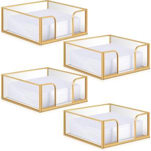 LemonRoad 4 Pcs Square Gold Napkin Holder for Table 5.7 x 5.7 Inch Decorative Cocktail Napkin Holder Glass Flat Paper Basket for Kitchen Dining Buffet Bar Counter Wedding Party Restaurant Bar Hotel