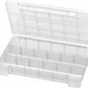 Akro-Mils 05905 Plastic Portable Parts Storage Case for Hardware and Crafts with Hinged Lid and 5 Adjustable Dividers, (14-3/8-Inch x 9-1/2-Inch x 2-1/2-Inch), Large, Clear