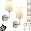 Battery Operated Wall Sconce Set of Two,Wireless Rechargeable Wall Light With Remote Control, Dimmable, 1800K/3000K/4000K/6000K/RGB, Timer, for Living Room, Bedroom, Fireplace, TV, 13.5 Inch, Nickel