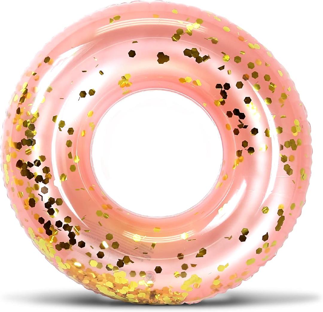 CoTa Global Inflatable Pool Float Tube Confetti Premium Swim Ring Heavy Duty Vinyl Flotation Pool Floats Toy for The Beach, Party, Vacation, UV Resistant - Pool Party (Rose Gold 36")