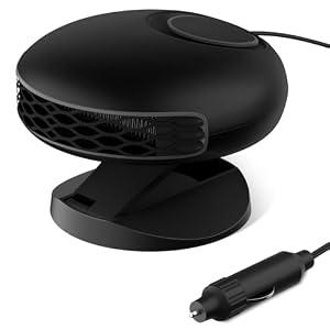 Blytra Portable Car Heater with Fast Heating and Cooling, Electronic Auto Fan Heater 12V 150W, 360° Rotatable Auto Fan for Effective Windshield Defrosting and Defogging in Vehicles, Black