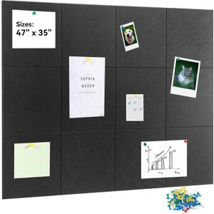 Large Cork Board Wall, 47"x35" 12 Pack Bulletin Boards Felt Wall Tiles with Self-Adhesive, Black Vision Board Alternative Pin Board with Push Pins for Office Home Decro