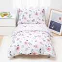 david's kids 4 Piece Toddler Bedding Set - Soft Breathable Toddler Bedding Set for Girls, Includes Quilted Comforter, Flat Sheet, Fitted Sheet and Pillowcase, Pink Floral