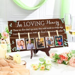Wood Memory Table Sign 16 x 8 Inch in Loving Memory Wedding Sign with 5 Clips Wedding Decor for Ceremony and Reception Wooden Memorial Picture Board to Honor Souls(Eucalyptus 3)