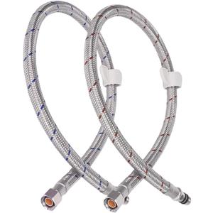 24 inch Faucet Supply Line, Braided 3/8" Female Compression Thread  M10 Male Connector Water Line, Stainless Kitchen Sink Hose, Bathroom Faucet hose, Red & Blue (1 Pair)