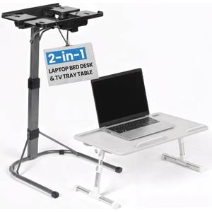 GoShark Lite 2-in-1 Laptop Bed Desk & TV Tray Table for Couch - Portable Foldable Stand with Adjustable Height & Angle for Work, Dining, Study - Detachable with Secondary Surface & Device Slots