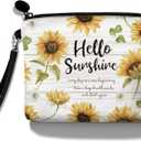 Hglian Sunflower Travel Makeup Bag Inspirational Cosmetic Toiletry Bags Cute Zipper Wristlet Pouch for Purse Travel Accessories Organizer,Birthday Gifts for Women Girls(Sunshine Yellow)