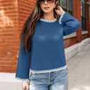 ZESICA Women's Oversized Long Sleeve Sweaters Fall Crewneck Color Block Loose Ribbed Knit Pullover Tops (L)