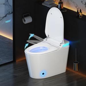 Smart Toilet with Bidet Built in, Bidet Toilet with Heated Seat and Night Light, Modern Tankless Toilet for Bathroom, One Piece Toilets with Auto Soft Close, Deodorization, Dryer, Foot Sensor