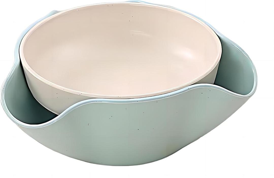 Bamboo's Grocery Double Dish Snack Bowl For Pistachios, Peanuts, Edamame, Cherries, Nuts, with Shell Storage (Blue)