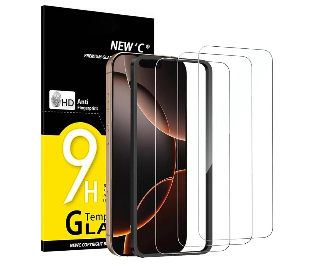 NEW'C 3 Pack Designed for iPhone 17/17 Pro, iPhone 16 Pro Screen Protector (6.3 inches), Enhanced Tempered Glass Protection with easy installation tool included, Case Friendly