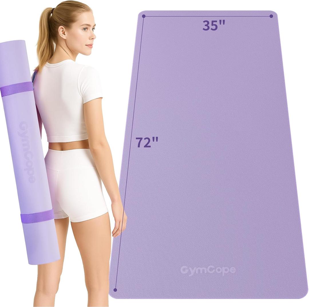 Extra Large Yoga Mat - 72"x35", 72"x48", 78"x57" - Wide TPE Exercise Mat for Home, Stretching, Couples & Family Workouts - 6-12mm Thick, Non-Slip & Waterproof - with Carry Bag and Straps (0.24" - 6mm)