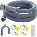 Elyfree 6.5 Feet Washing Machine Drain Hose Universal, Flexible Washer Drain Hose Extension Kits Corrugated Dishwasher Hose w/ 1 Adapter 4 Clamps 1 U-Bend Holder