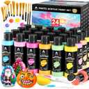 40 Pcs Pastel Acrylic Paint Set with 12 Brushes, 2 Knives & Palette, 24 Colors (2oz/60ml) - for Adults, Kids, Artists & Beginners - Canvas Ceramic Rock Wood Egg Painting Kit