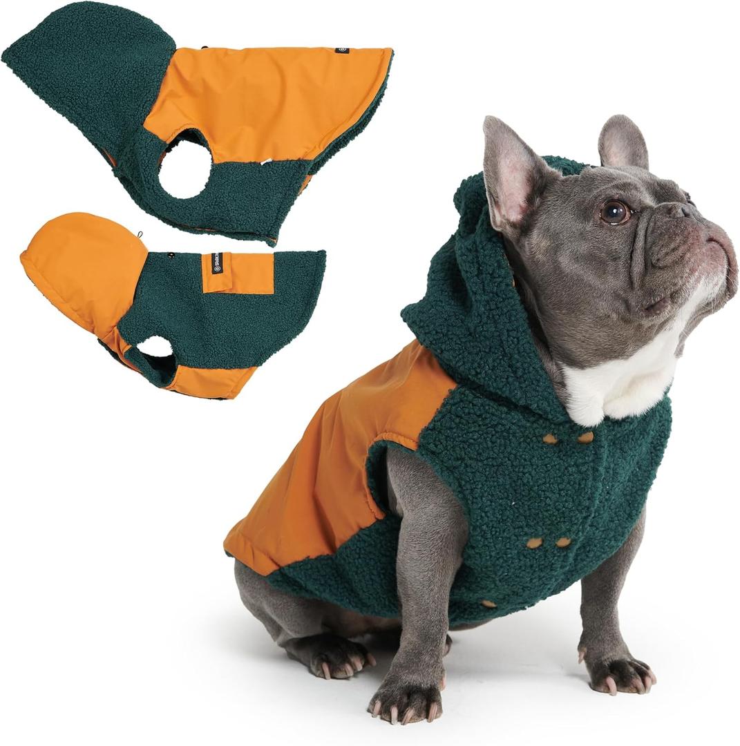 Spark Paws Reversible Dog Hoodie, Sweater for Winter Cold, Warm Clothes for Small Medium Large Breeds - Orange and Green - XL