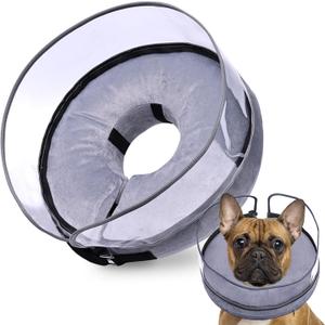 BARKLESS Dog Cone, Inflatable Dog Cone After Surgery for Small Medium Breeds, Soft Surgery Collar with Enhanced Anti-Licking Guard Shield for Pets, Patented Protective Donut Collar (M (Neck: 8"-11"), Grey)