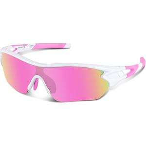BEACOOL Polarized Sports Sunglasses for Men Women Youth Baseball Cycling Running Driving Fishing Golf Motorcycle TAC Glasses (Whitepink)
