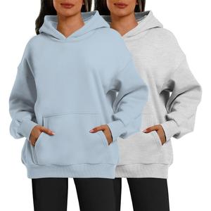 2 Pack Womens Oversized Hoodies Sweatshirts Fleece Hooded Pullover Tops Sweaters Casual Comfy Fall Fashion (X-Large, Heather Grey/Light Blue)