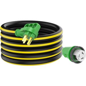 RVGUARD 50 Amp 25 Foot RV Power Cord, 14-50P to SS2-50R Generator Extension Cord, Heavy Duty STW Cord with LED Power Indicator and Cord Organizer, Black&Yellow, ETL Listed
