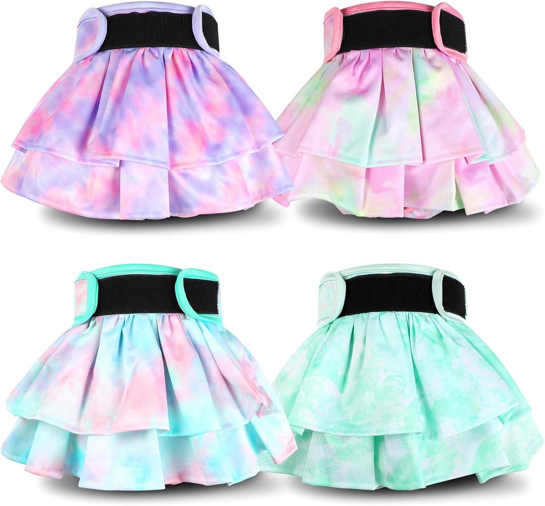 Washable Female Dog Diapers Skirt(4 Pcs) - Reusable Doggie Diapers with Adjustable Snaps, High Absorbency Leak-Proof Puppy Diapers for Female Dog in Heat, Period, Incontinence L (Tie Dye)