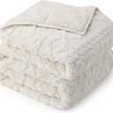 Drewin Weighted Blanket 15lbs Queen Size, Soft and Thick Jacquard Sherpa Heavy Blanket for Calming and Relax, Dual Sided Ultra Soft Fuzzy Throw Blanket with Ceramic Beads, 60 x 80 inches, Cream White