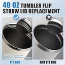 40 OZ Tumbler Flip Straw Lid for Stanley Quencher, Spill Proof Lids Replacemen, Non Spill Straw TOP Cover Replacement Accessories with Brush Black