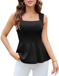 GRACE KARIN Peplum Tops for Women Babydoll Shirts Business Casual Blouses Sleeveless Square Neck Tank Top Black M